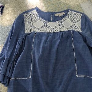 LOFT chambray with lace, size small, blouse